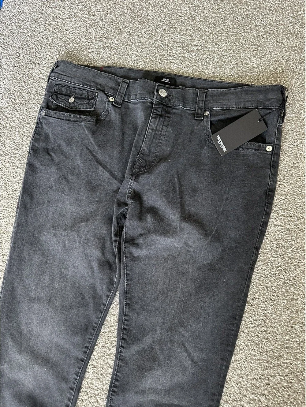 True Religion Rocco Flap SN Relaxed Skinny Jeans Washed Black Men’s Size 42 New